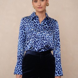 Chemise satin léopard bleu