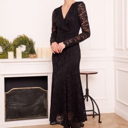 Robe midi en dentelle noire